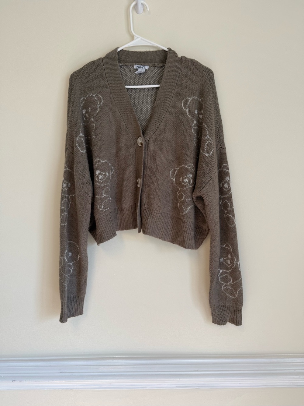 Rue21 Brown Teddy Intarsia V-Neck Cropped Cardigan
